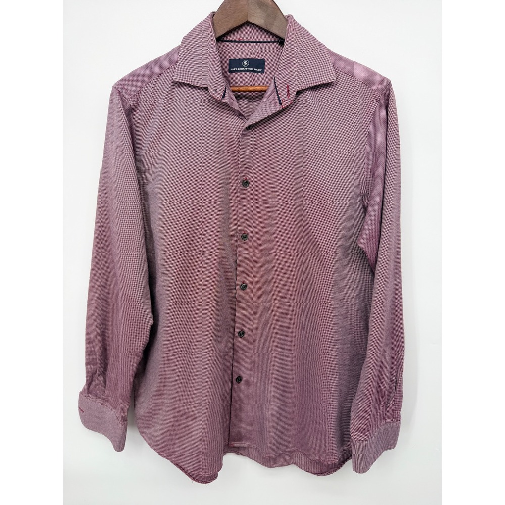 Hart Schaffner Marx Button Down Men Medium Red Micro Check Good Long Sleeve